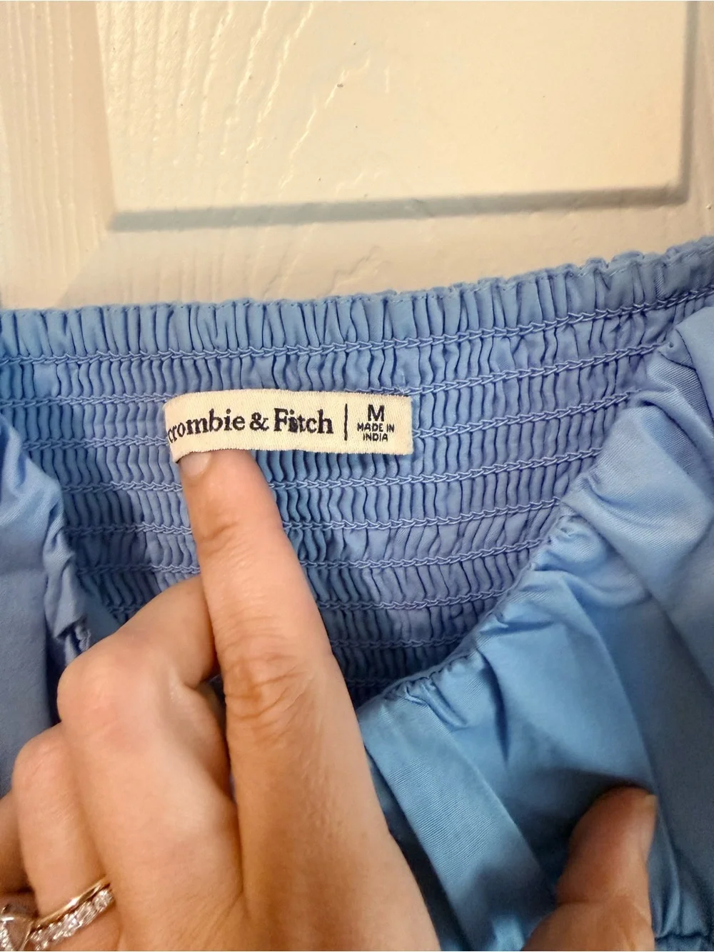 Abercrombie & Fitch Light Blue Smocked Neck Peplum Top - Picture 3 of 4